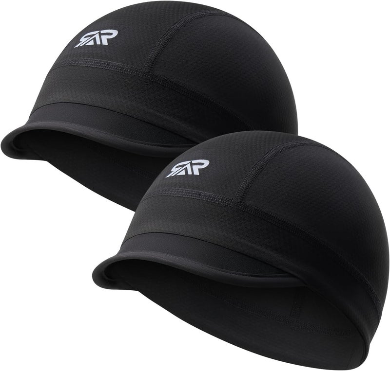 SUNMECI 2 Pcs Cooling Skull Cap for Men,Cycling Cap Helmet Liner with Sun Visor for Running Bike Hard Hat Liner - Image 1